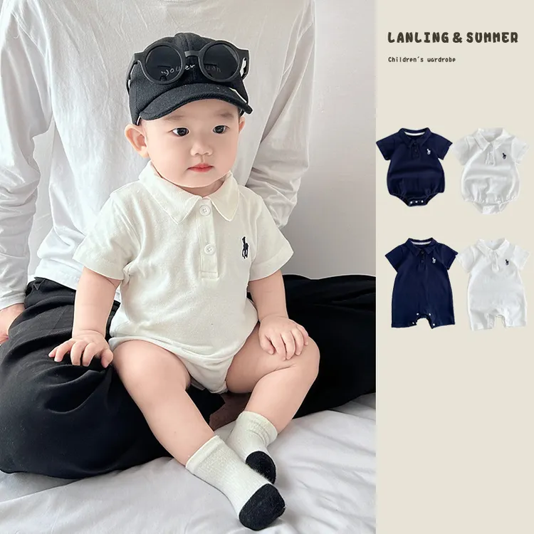 墨染青峰韩版婴儿连体衣夏季薄款男宝宝短袖polo爬爬服新生儿包屁