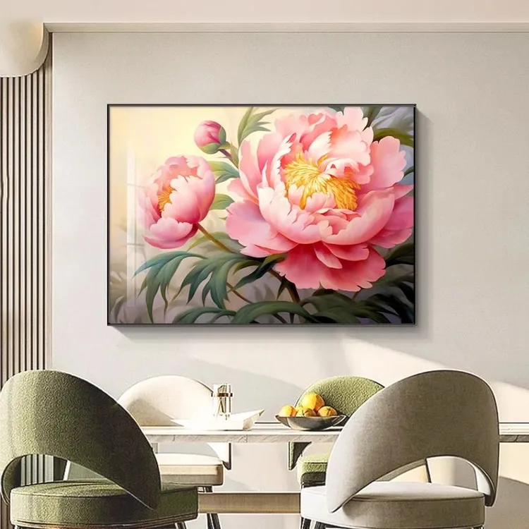 花开富贵餐厅牡丹装饰画中式花卉牡丹花玄关客厅壁画简约挂画