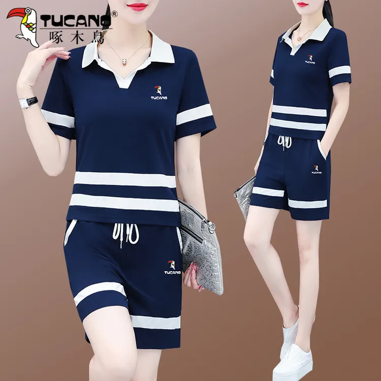 【官方品牌】啄木鳥女式短裤套装2025年新款夏季薄款宽松时尚两件套