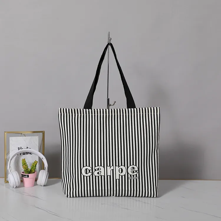 女士帆布包条纹手机袋大容量手提式单肩包文艺风手提款托特通勤包