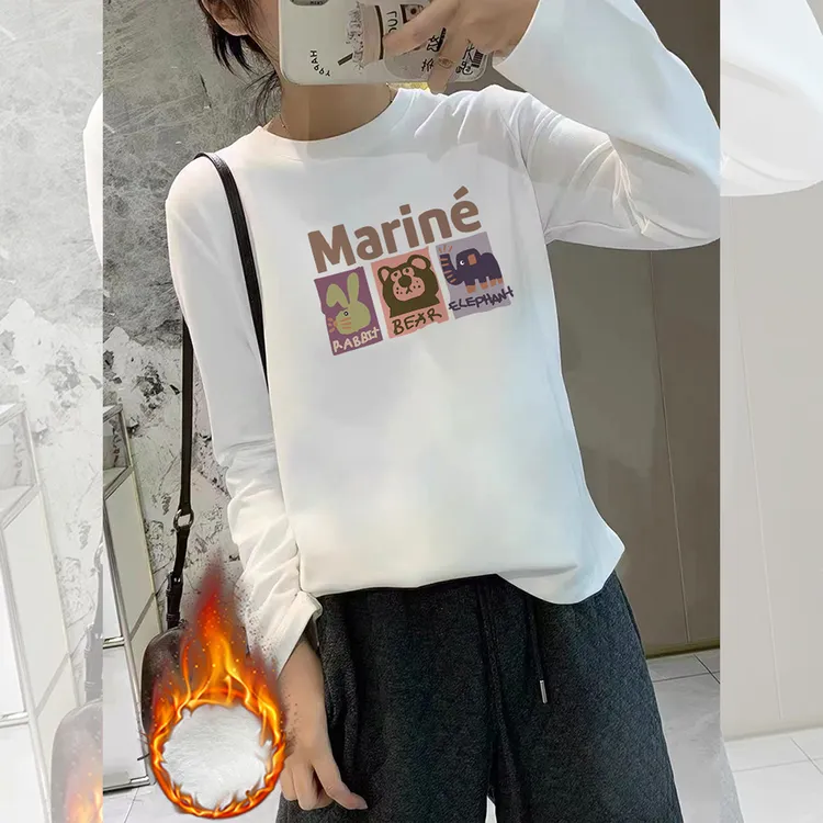 婳娇德绒保暖长袖T恤女冬季新款小众减龄宽松百搭加厚体恤衫上衣