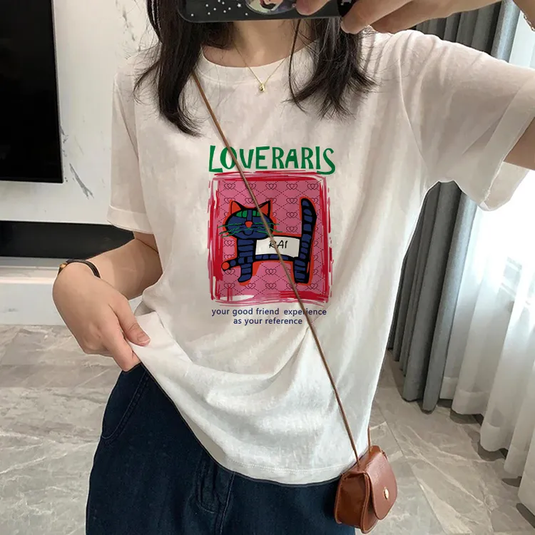 小众设计感卡通圆领优质雪花棉短袖t恤女装不撞款时尚减龄白色夏