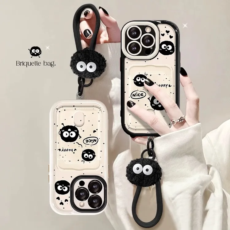 黑煤球卡包适用华为P60苹果13Pro手机壳iphone14情侣15可爱XS挂绳