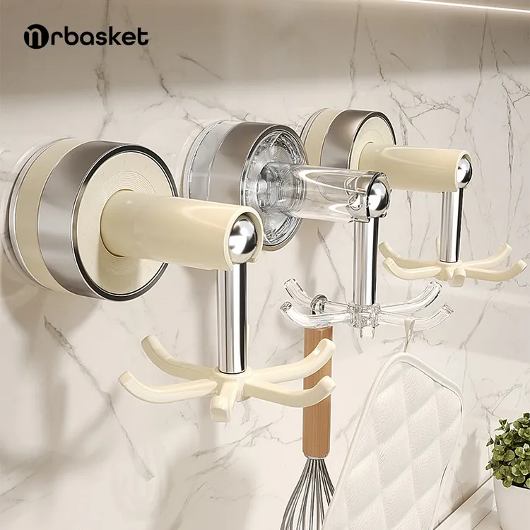 吸盘厨房挂钩旋转六爪免打孔壁挂勺子铲子多功能厨具收纳挂架粘钩