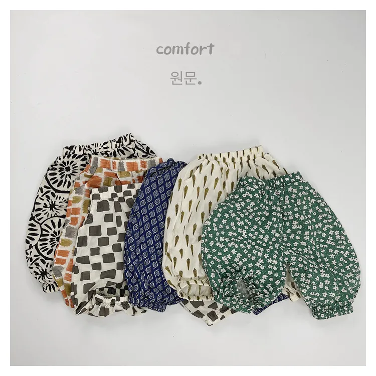 百搭女童裤子2025夏季日系轻薄透气儿童复古棉纱碎花防蚊裤防晒裤