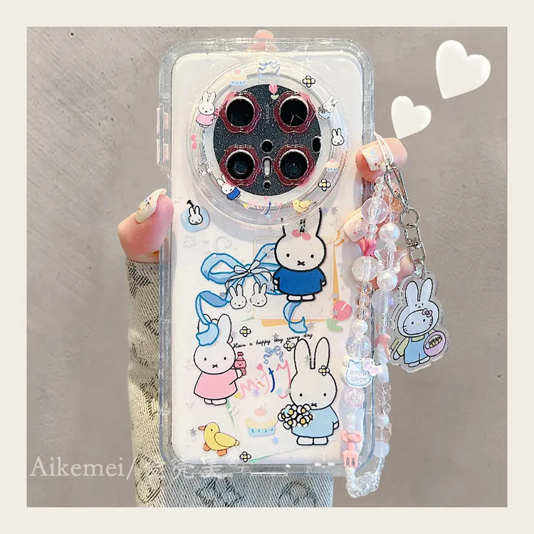 适用华为mate70pro+手机壳可爱蝴蝶结mate60pro+蛋糕米菲兔链条女