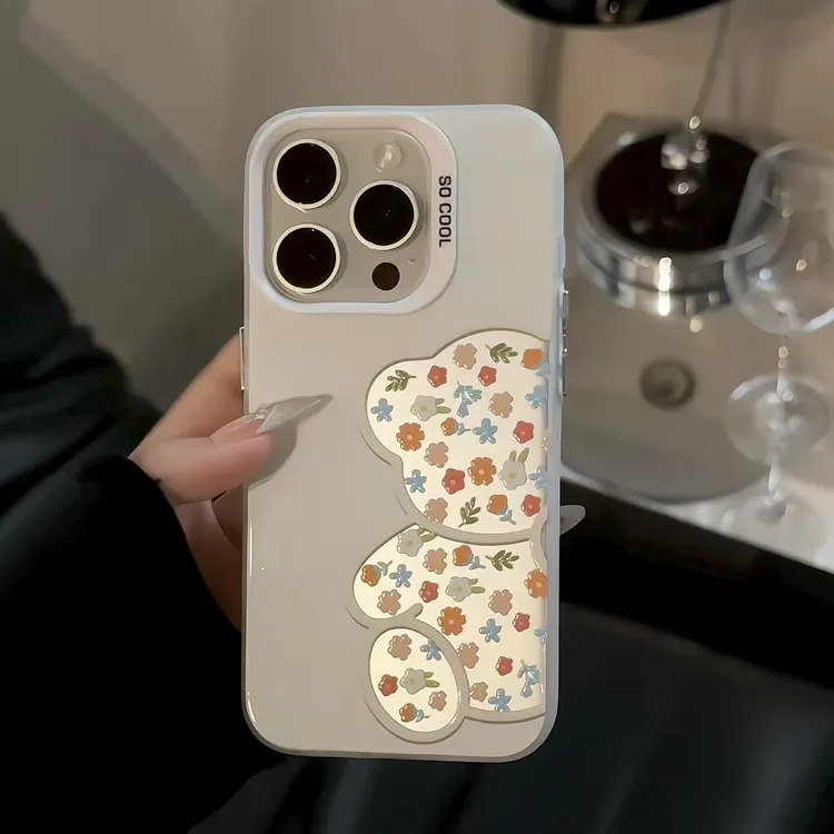 磨砂彩银适用于苹果/华为/小米/oppo/vivo镂空花朵小熊兔兔手机壳