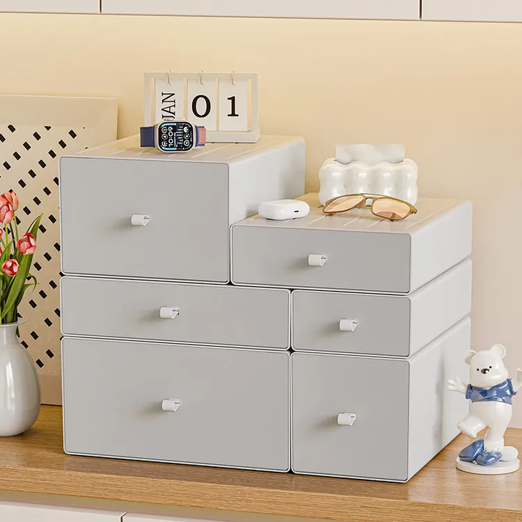 DIY纯白塑料桌面收纳盒 学生宿舍办公室整理收纳纯色小抽屉盒批发