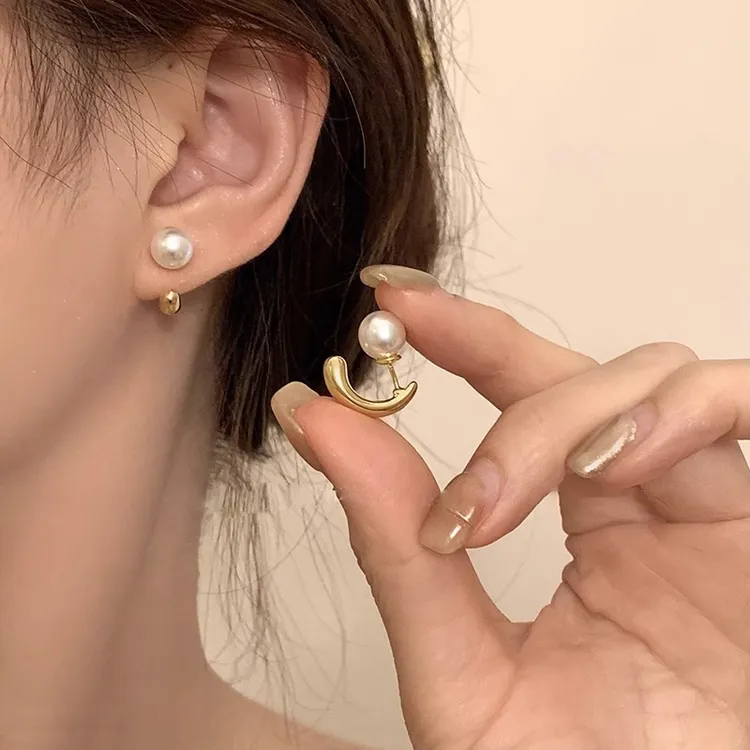 925银耳饰  女925银针珍珠耳环女2025新款高级感前后扣几何形耳饰