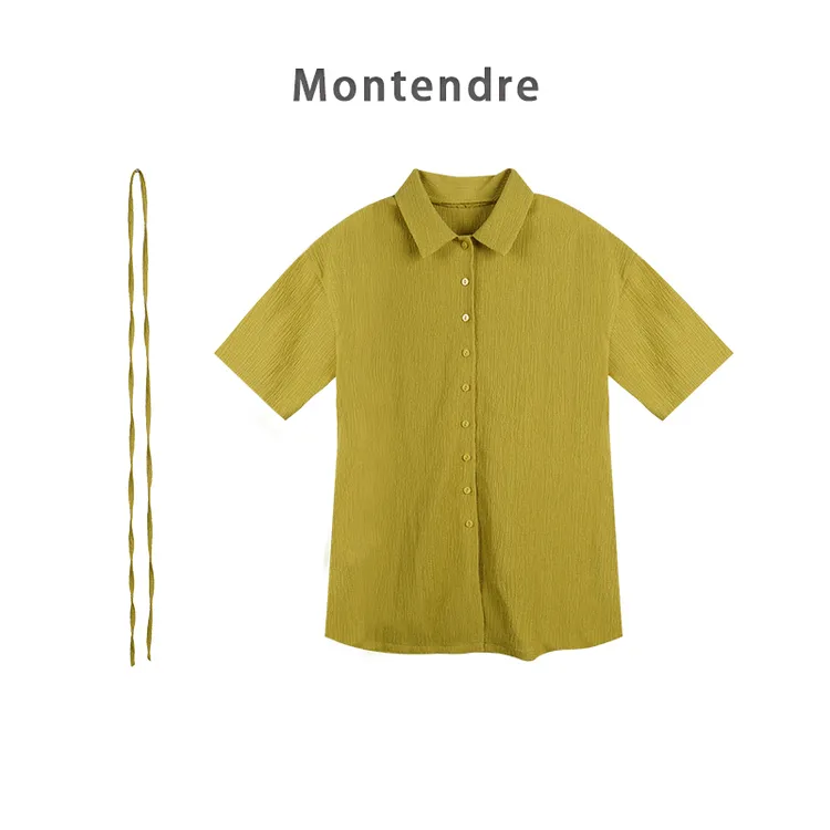 【MonTendre】夏季新款 S 时尚通勤休闲风上衣设计感翻领纯色衬衫