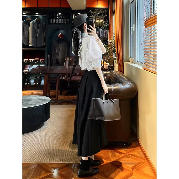 高级感轻熟风港味高冷御姐炸街职业白色衬衫半身裙时尚两件套装