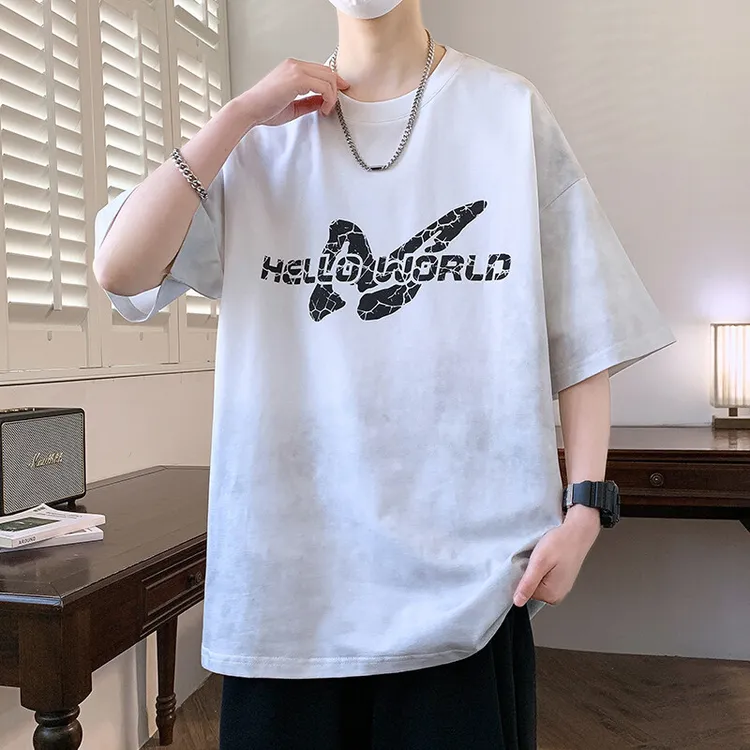 2025夏季新款痞帅潮牌重磅青少年宽松半袖体恤美式扎染短袖t恤男
