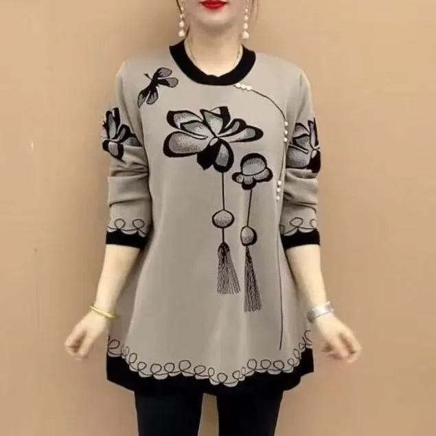 潮流大版衫2025春季新款爆款中老年妈妈装宽松遮肚打底上衣