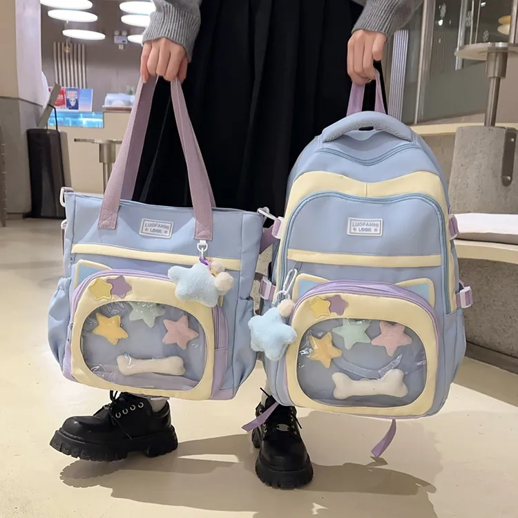 高颜值书包手提包女小学初高中大容量可爱轻便双肩包大学生背包