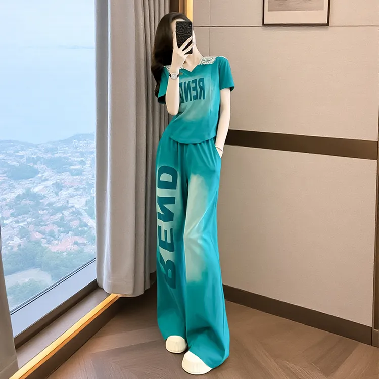 休闲风时尚套装两件套短袖运动网红小个子夏装休闲洋气阔腿裤女装