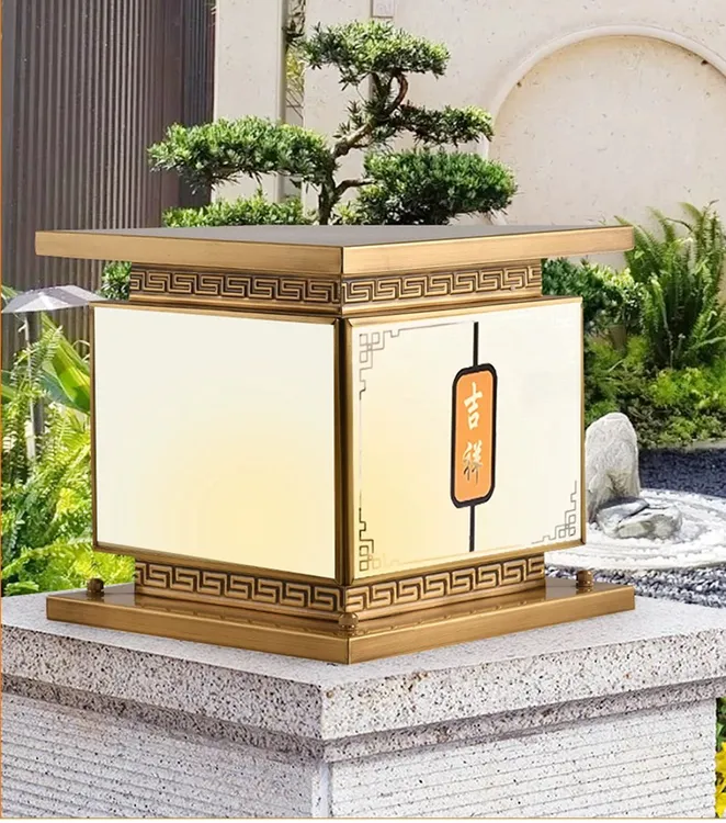 全铜别墅户外防水室外大门灯新中式太阳能景观庭院灯饰门柱灯
