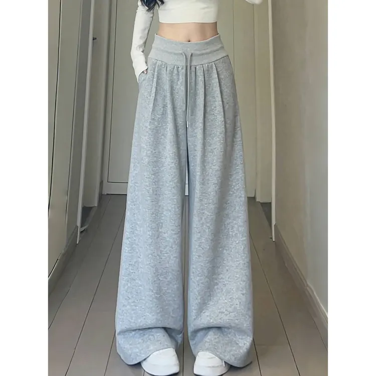 美式灰色休闲阔腿裤女秋季2025新款低腰宽松显瘦休闲直筒运动卫裤