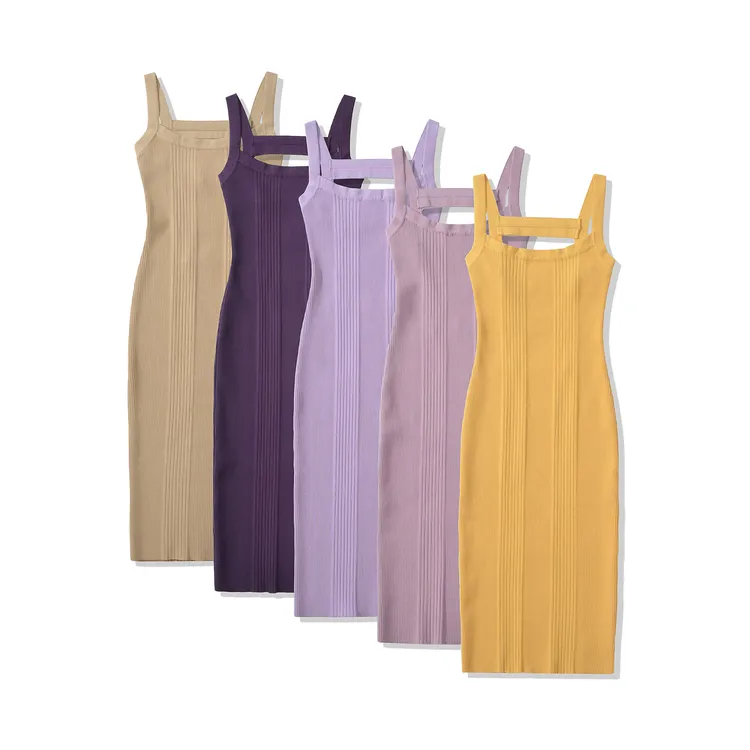 夏季紫色贵气显白针织吊带露背名媛包臀连衣裙