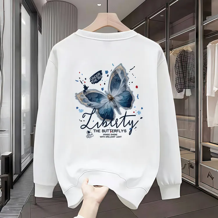 秋冬新款蝴蝶字母印花卫衣男时尚长袖冬季套头圆领百搭保暖上衣