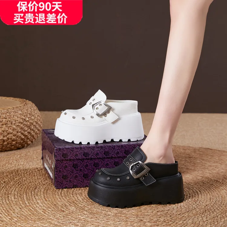 震地王高跟10cm包头半拖鞋女外穿2025春夏厚底内增高时尚休闲凉拖