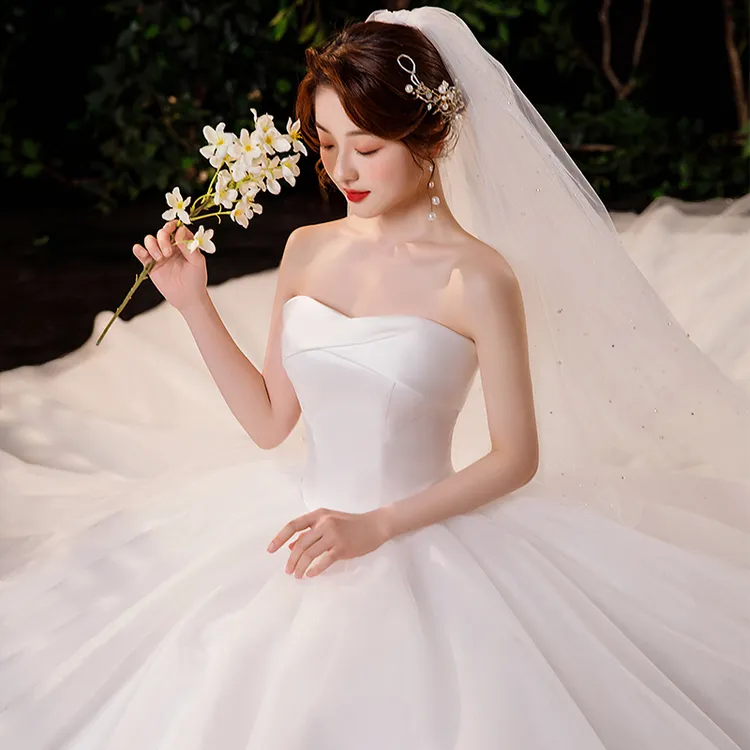 清NO退NO换~~缎面抹胸主婚纱礼服2025法式新款高级质感主纱女气质