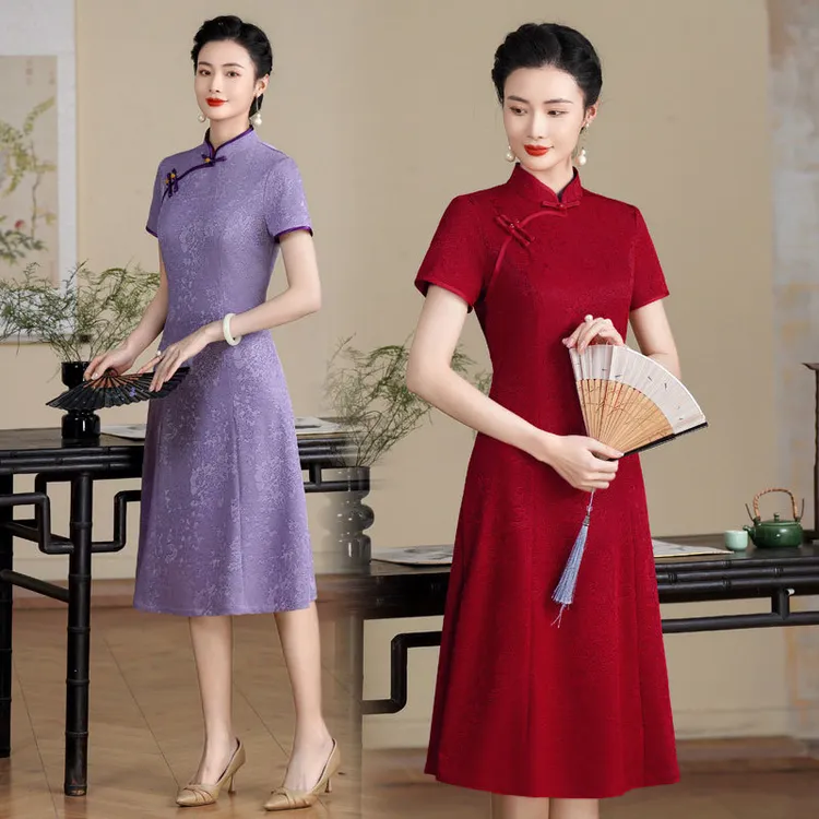 气质妈妈改良中考高考旗袍2025新款旗开得胜女士婚宴红色裙子礼服
