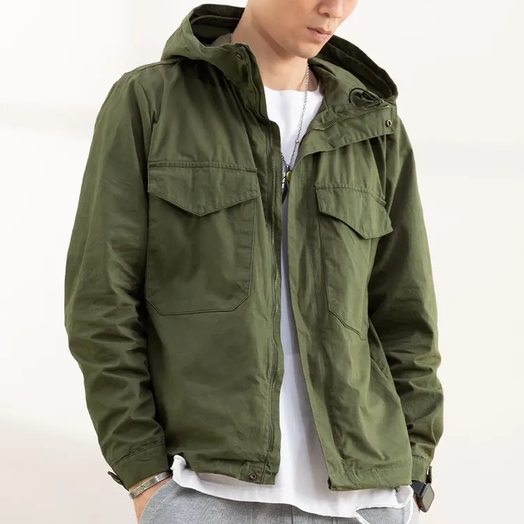 军绿色品质外套男工装 春秋薄款连帽m65风衣男士潮牌绿色秋装夹克