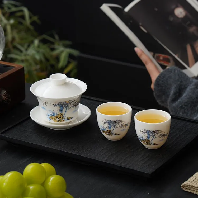羊脂玉白瓷高端三才盖碗茶杯2025新款防烫家用大号功夫茶具泡茶碗