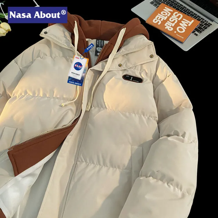 NASA反季棉衣2024假两件连帽棉服男女冬季加厚情侣面包服棉袄外套