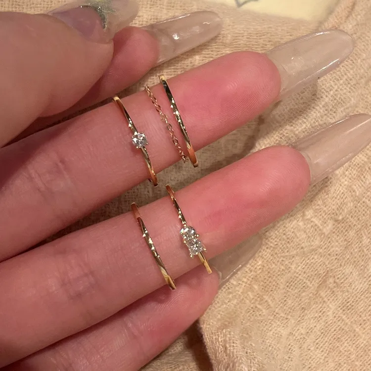 铜合金戒指 极简风金色素圈戒指女轻奢气质小众高级感叠戴食指戒