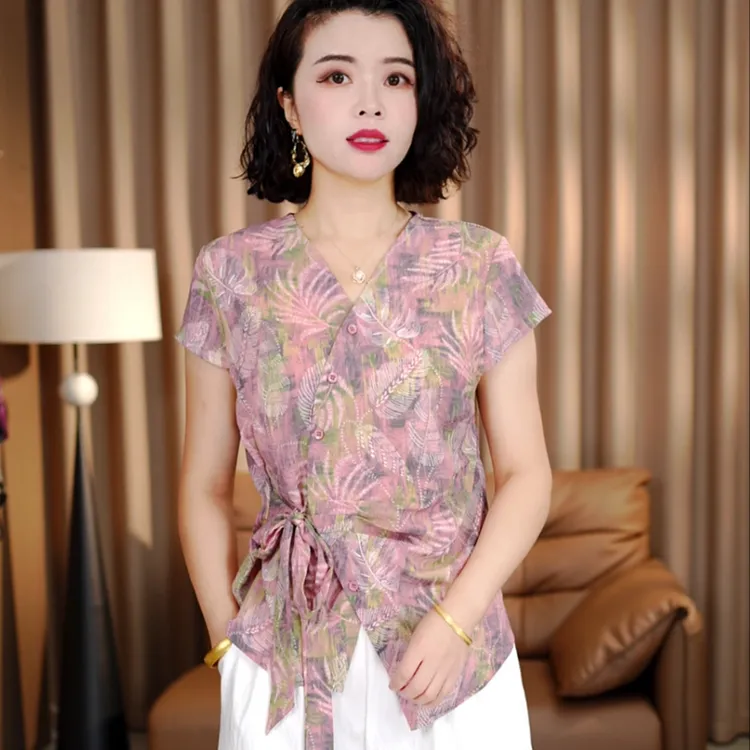 2025夏季新款休闲洋气短袖气质百搭V领显瘦开衫扣上衣小衫678