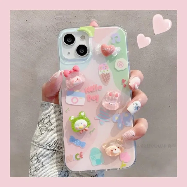 奥菲顿立体公仔涂鸦插画适用苹果16大孔手机壳华为vivo小米15oppo