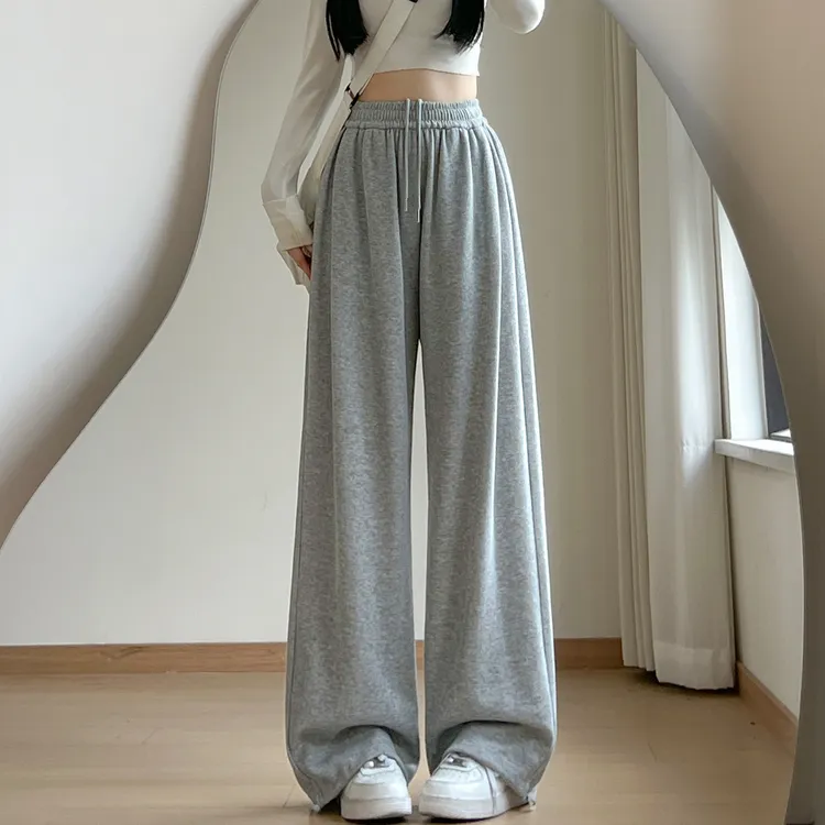 美式运动裤女2025春夏季高腰显瘦宽松阔腿直筒小个子休闲灰色卫裤