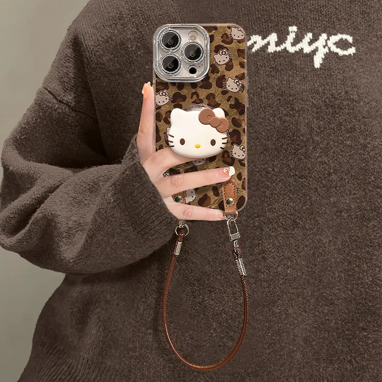 豹纹kt支架适用苹果17华为vivo/oppo小米iPhone精孔冰川纹手机壳