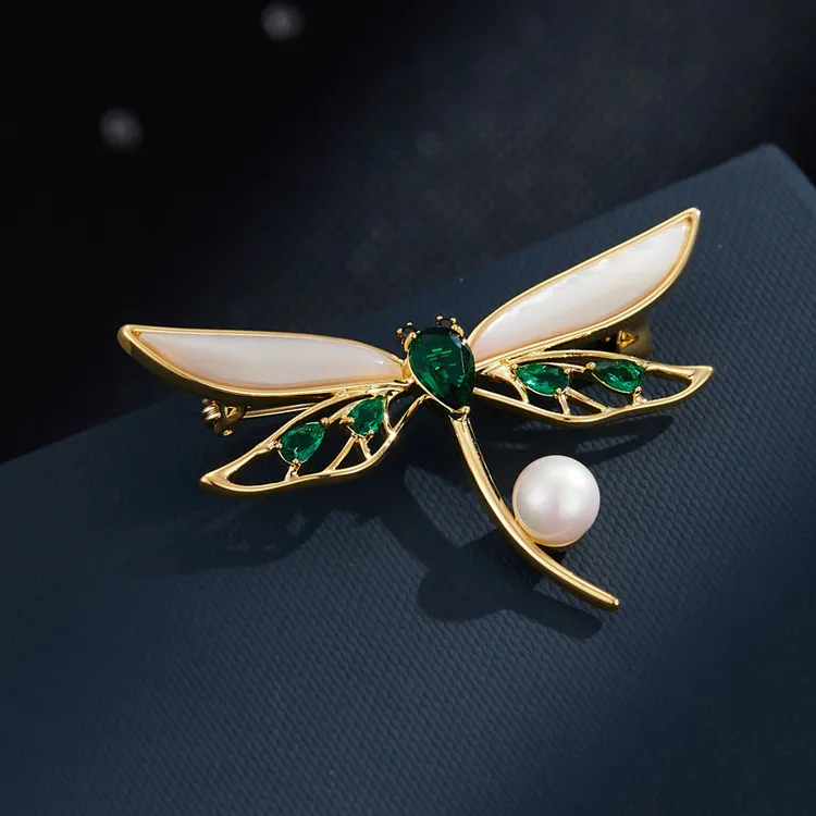 铜合金胸针 【米拉推荐】ML43-轻奢贝壳蜻蜓胸针