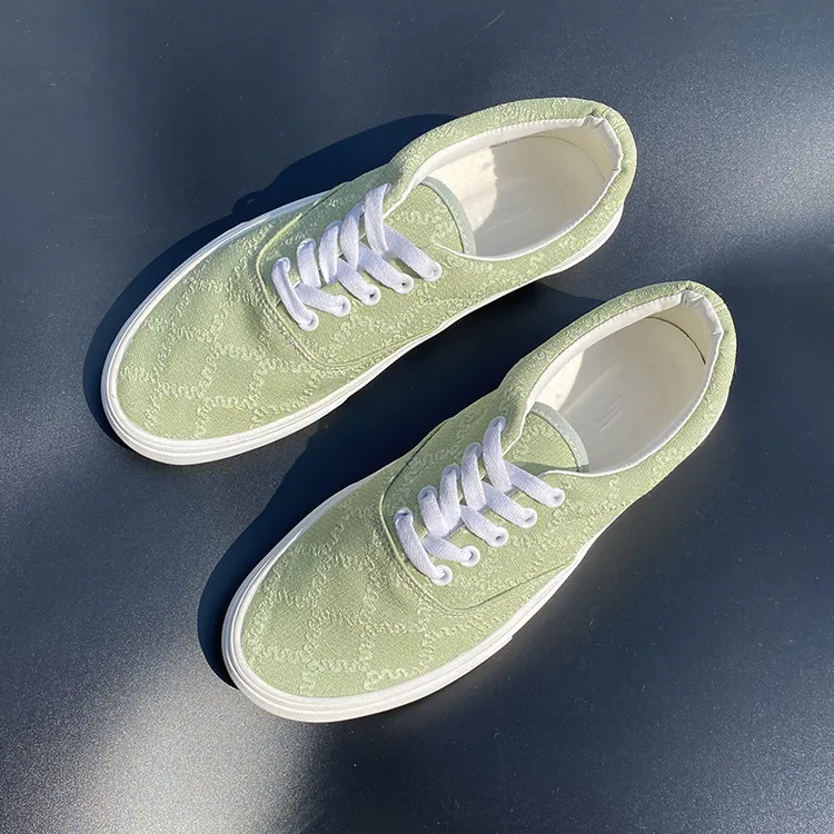 2025夏季新款浅绿色印花休闲时尚鞋子潮流帆布鞋透气男士百搭板鞋