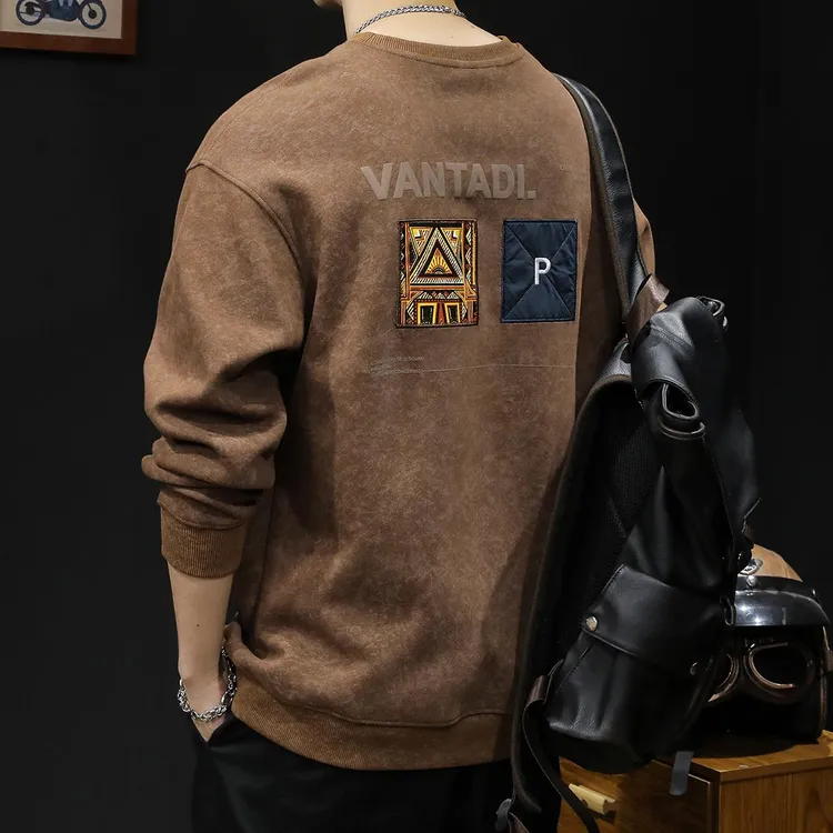 美式潮牌圆领卫衣男春秋款男款衣服春季2025新款男士长袖男装大码