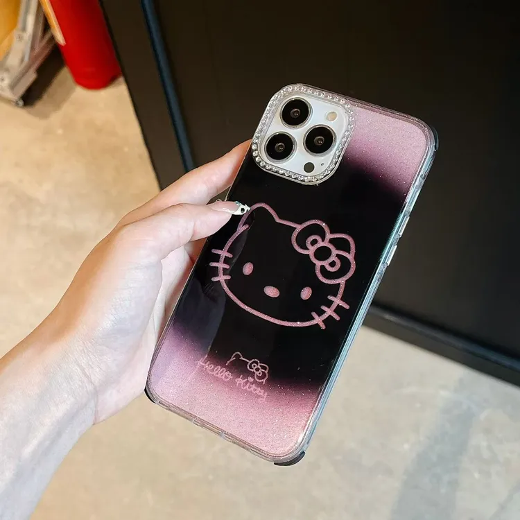 高级感闪钻可爱线条Kitty网红猫头像手机壳ins透明卡通女款