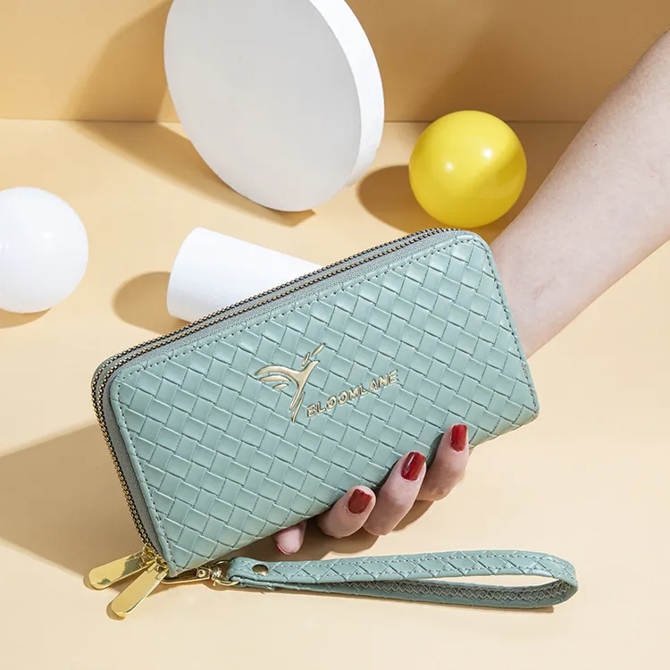 女士长款钱包2025新款时尚双层拉链手拿包大容量多功能手腕包皮夹