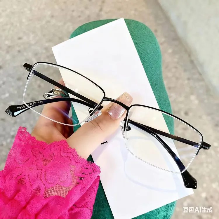 近视镜度数复古超轻蓝光半框韩版钛架简约潮流加宽防辐射方形大框