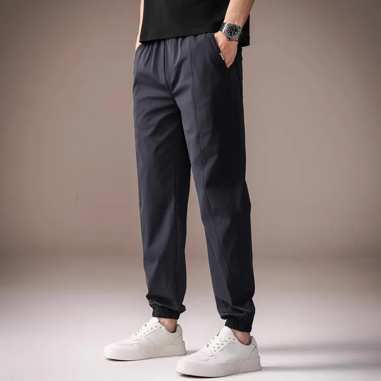 高端冰丝速干男士休闲裤夏季薄款宽松直筒透气束脚运动裤子男哈伦