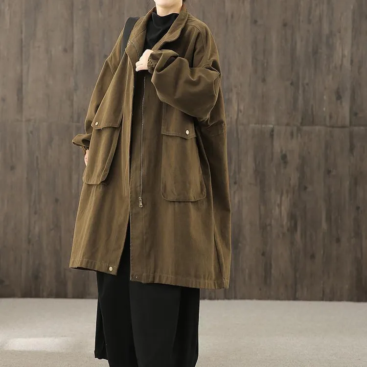 P宽松大码女装工装风衣女25新款洋气文艺春秋季外套女长袖上衣