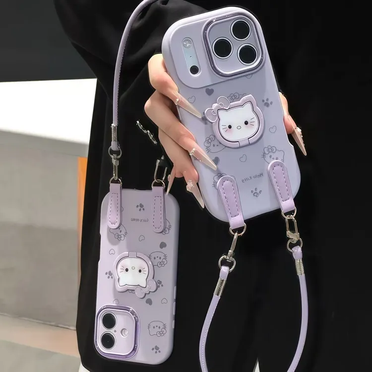香芋紫凯蒂猫支架适用苹果17挂绳手机壳iPhone16小米vivoppo华为
