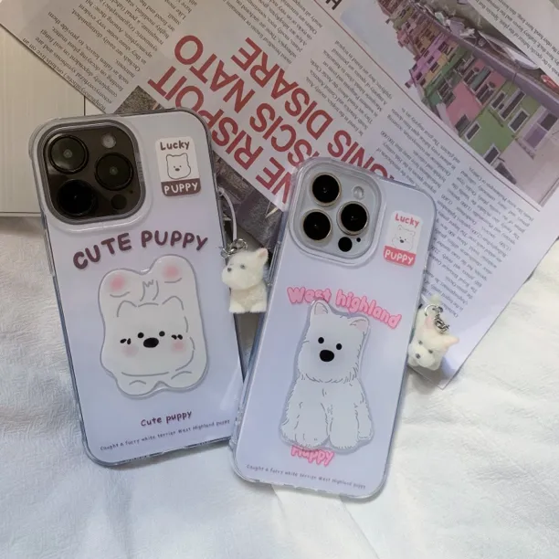 可爱情侣款立体西高地贴片适用苹果16promax手机壳15/14女13/1211