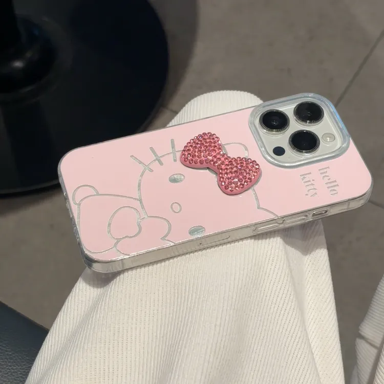 BANCA粉钻蝴蝶结抱心kt适用苹果17/16手机壳华为vivo小米15oppo