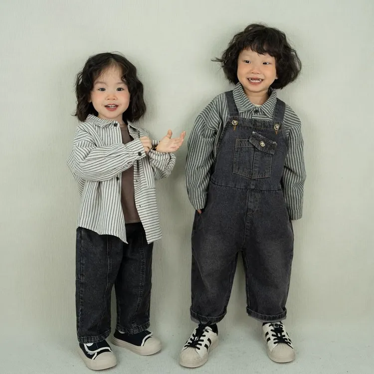 儿童韩版条纹衬衫秋冬新款男女童棉麻休闲长袖衬衣外套森系洋气