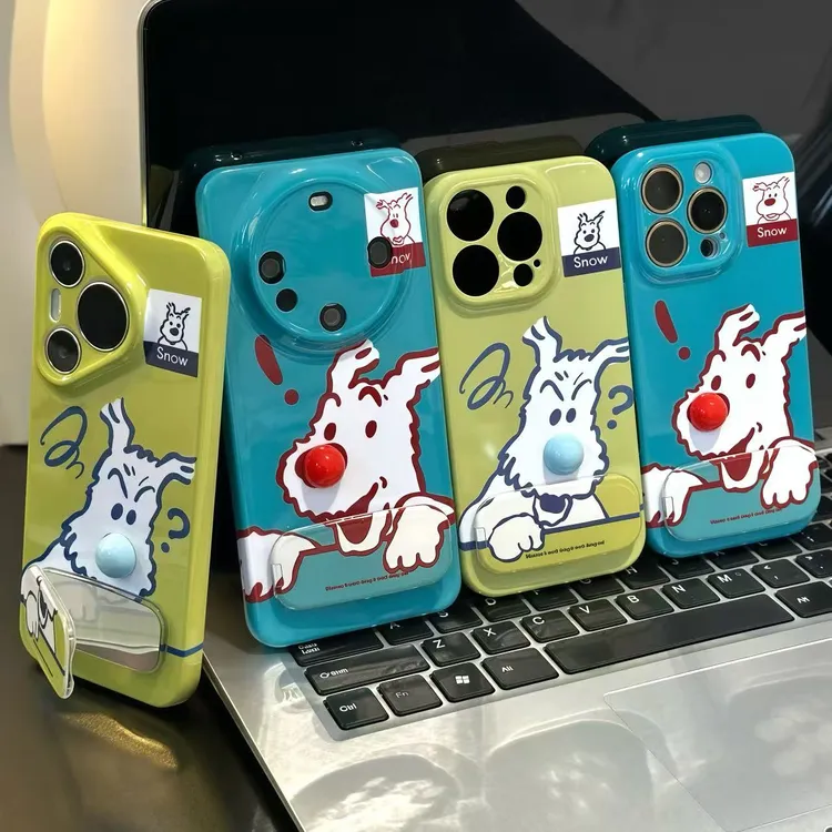 卡通问号小狗镜子支架适用iPhone苹果16手机壳15华为vivo小米oppo