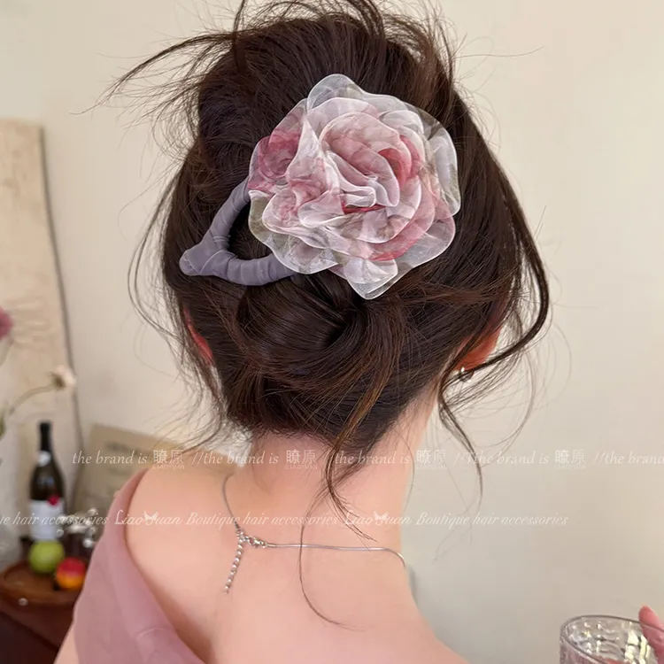 木子秋莫奈花园花朵发夹山茶花后脑勺盘发懒人夹鱼嘴夹鸭嘴夹头饰