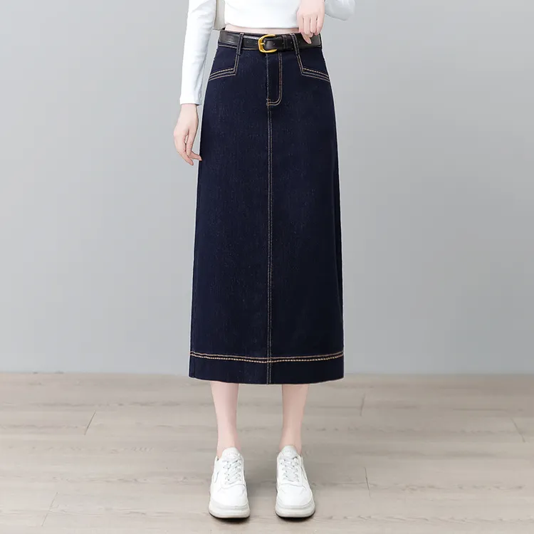 歌哥弟阿玛牛仔裙女秋冬中长款半身裙高腰显瘦春秋开叉a字包臀裙