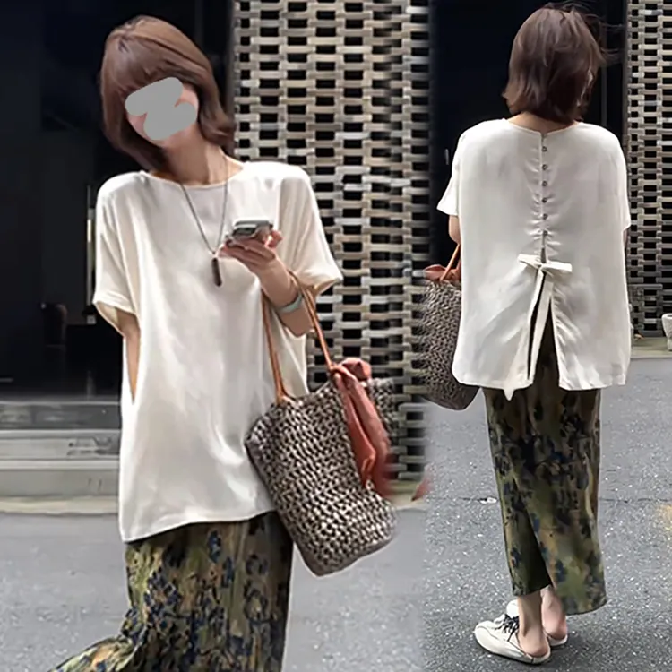 夏季盐系慵懒风休闲时尚套装女斜肩短袖上衣阔腿裤时尚宽松两件套
